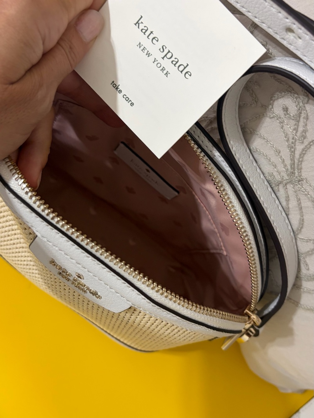 kate spade Straw and White Crossbody Bag with Black Trim - Picture 2 of 9